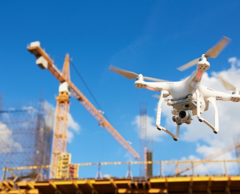 Image of a construction drone flying.