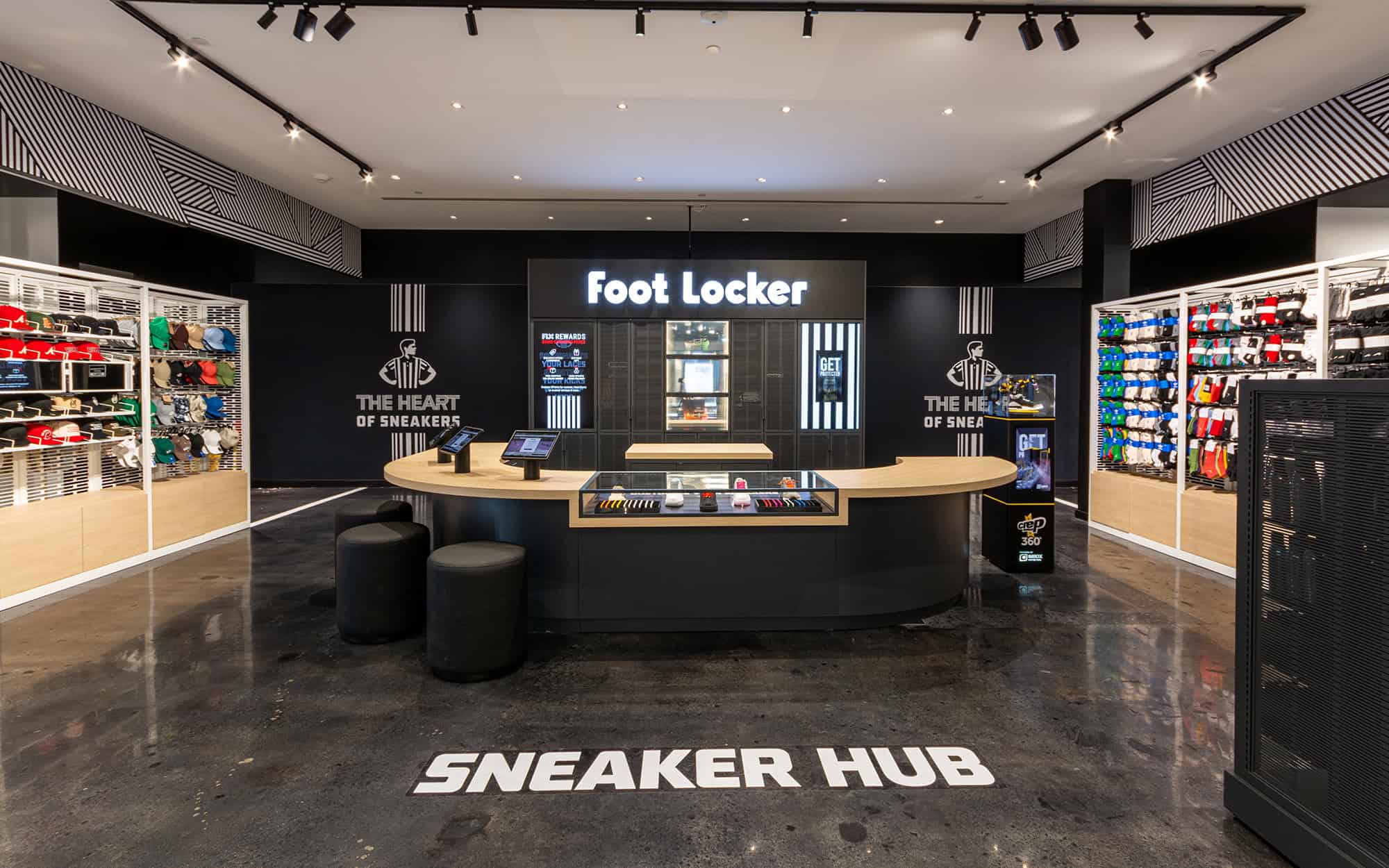 View of the cash register area, Foot Locker store in Willowbrook Mall